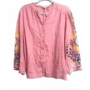 Boden Linen 100% Garden Party, Relaxed Floral Prints Long Sleeves Shirt US 20/22